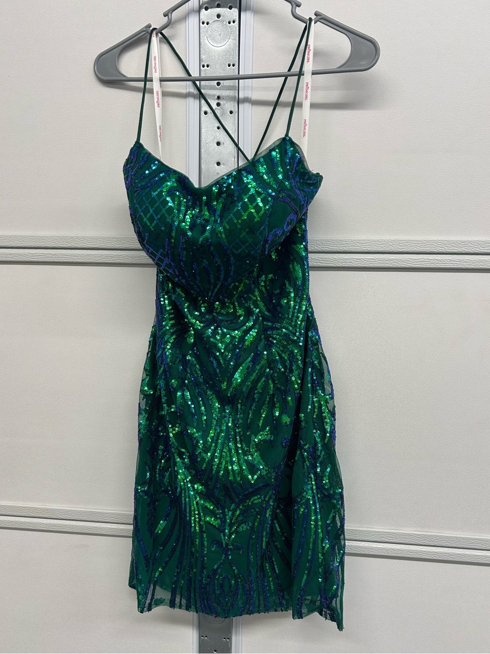 Blue and Green Sequin Spaghetti Strap Dress - Elegant Party Dress - Picture 2 of 5